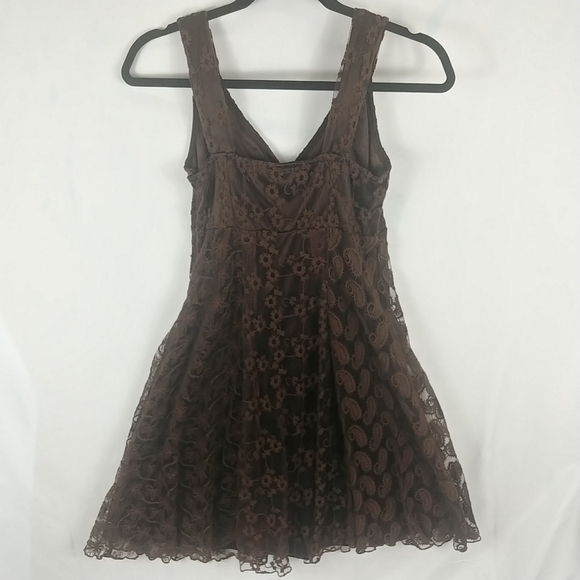 CowGirl Hardware Lace Aline Dress Women S Button Detail Empire Waist Brown - Picture 9 of 9